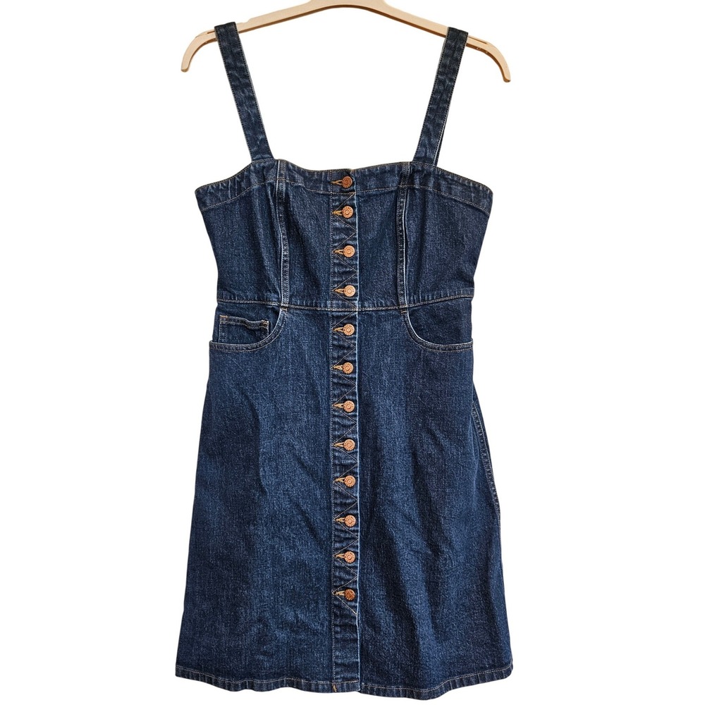 Madewell Denim Button Front Mini Dress Dark Wash Sleeveless E3678 Womens 10